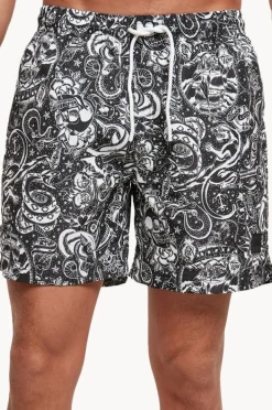 Boardshorts|Urban Classics Mens Tattoo Swim Short Black/White