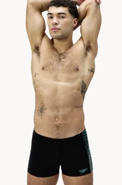 Trunks|Speedo Mens Tech Panel Aquashort Black/turquoise