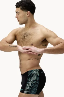 Trunks|Speedo Mens Tech Panel Aquashort Black/turquoise