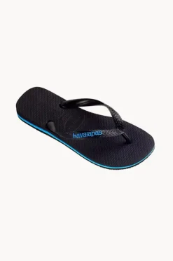 Footwear|Havaianas Mens Top Rubber Logo Thong Black/blue