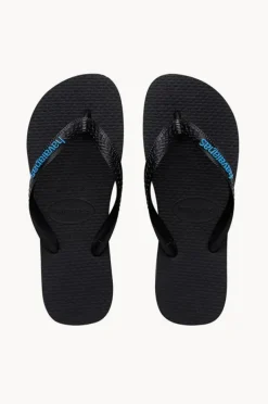 Footwear|Havaianas Mens Top Rubber Logo Thong Black/blue