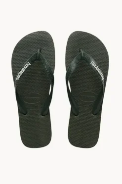 Footwear|Havaianas Mens Top Rubber Logo Thong Olive
