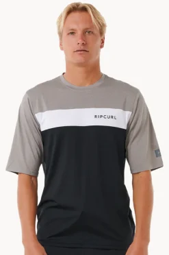 Rashies|Rip Curl Mens Undertow Short Sleeve Suntop Black/grey