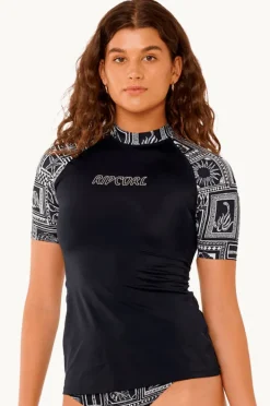 Rashies & Sunsuits|Rip Curl Mermaid Beach Short Sleeve Suntop BLACK