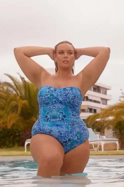 One Pieces|Capriosca Mermaid Twist Front Bandeau One Piece Cobalt