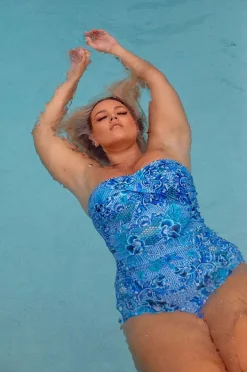 One Pieces|Capriosca Mermaid Twist Front Bandeau One Piece Cobalt