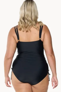 One Pieces|Capriosca Mesh DD/E Cup Ruched Tie Side One Piece BLACK