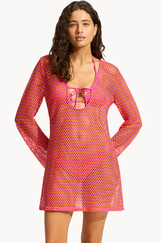 Overswim|Seafolly Mesh Effect Cover Up Hot pink