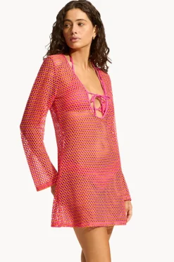 Overswim|Seafolly Mesh Effect Cover Up Hot pink