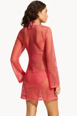 Overswim|Seafolly Mesh Effect Cover Up Hot pink