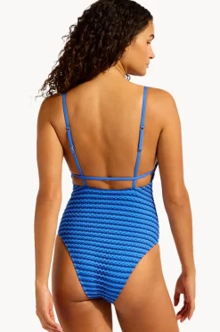 One Pieces|Seafolly Mesh Effect V Neck One Piece Sapphire