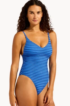 One Pieces|Seafolly Mesh Effect V Neck One Piece Sapphire
