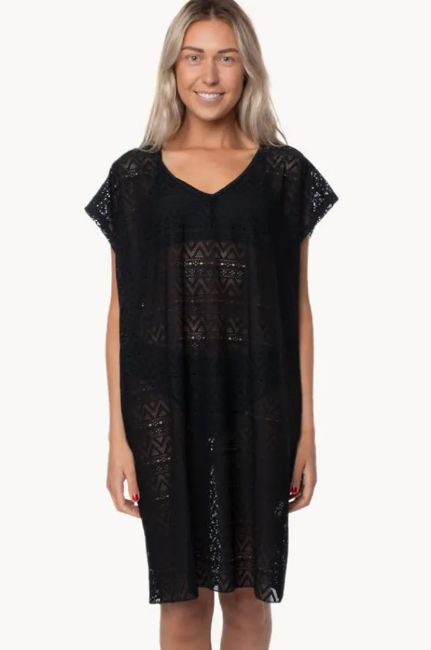 Overswim|Capriosca Mesh V Neck Kaftan Black