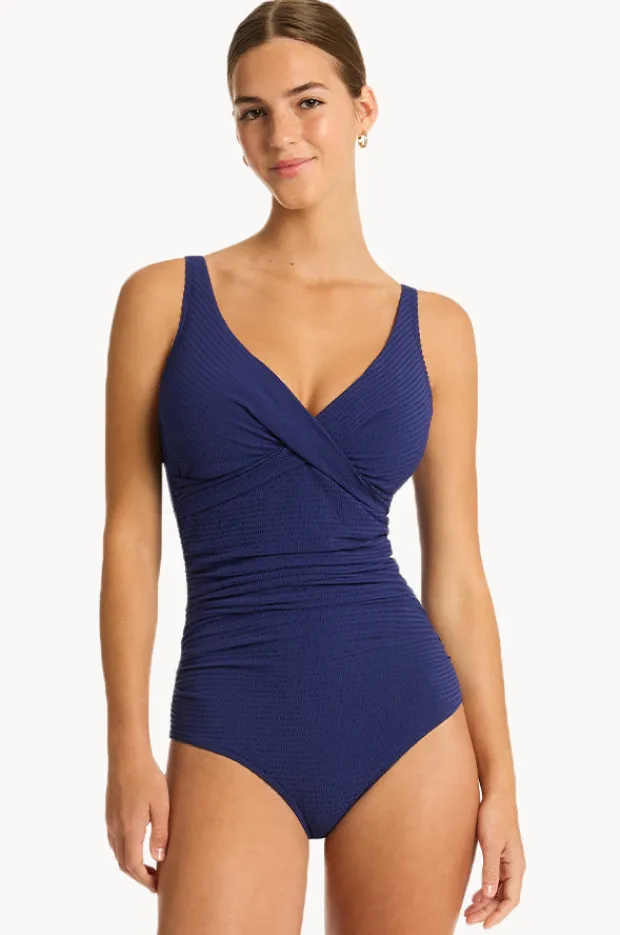 One Pieces|Sea Level Messina Cross Front One Piece French navy