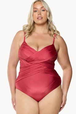 One Pieces|Capriosca Metallic Criss Cross One Piece Sangria