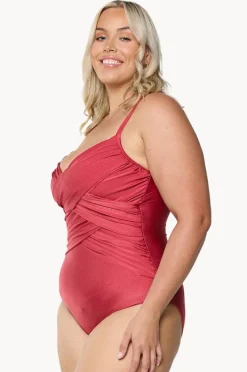 One Pieces|Capriosca Metallic Criss Cross One Piece Sangria