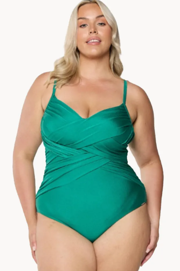 One Pieces|Capriosca Metallic Criss Cross One Piece Emerald