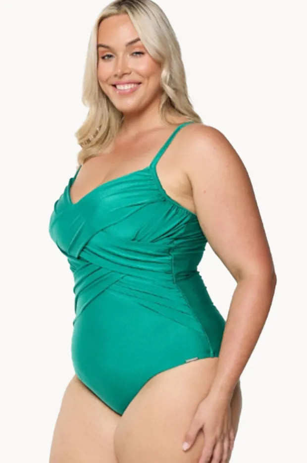 One Pieces|Capriosca Metallic Criss Cross One Piece Emerald