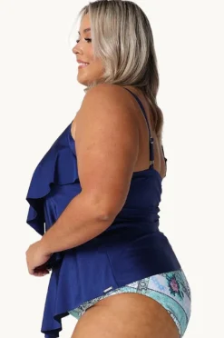 Tankini Tops|Capriosca Metallic Tiered Frill Tankini Separate Navy