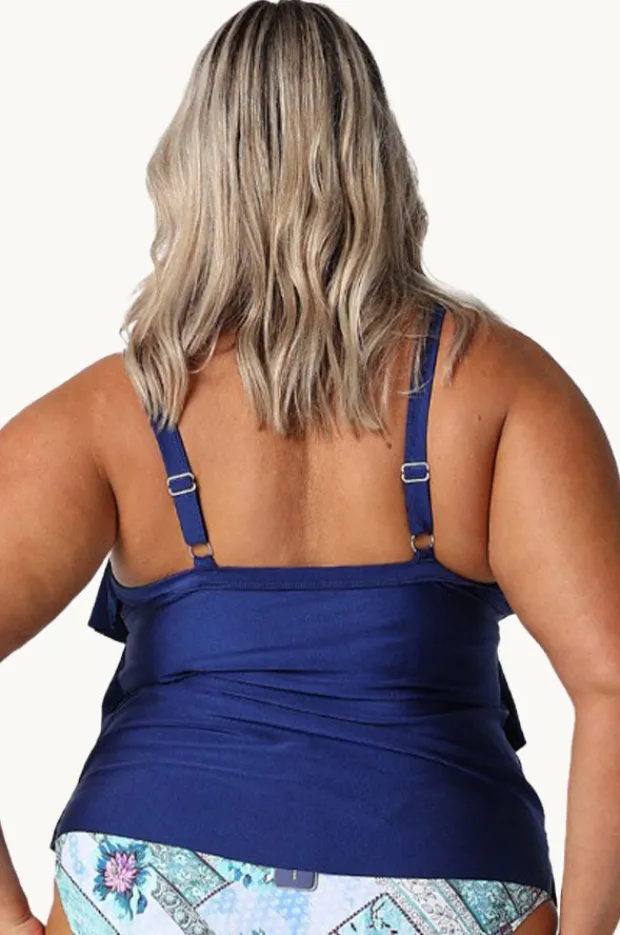 Tankini Tops|Capriosca Metallic Tiered Frill Tankini Separate Navy