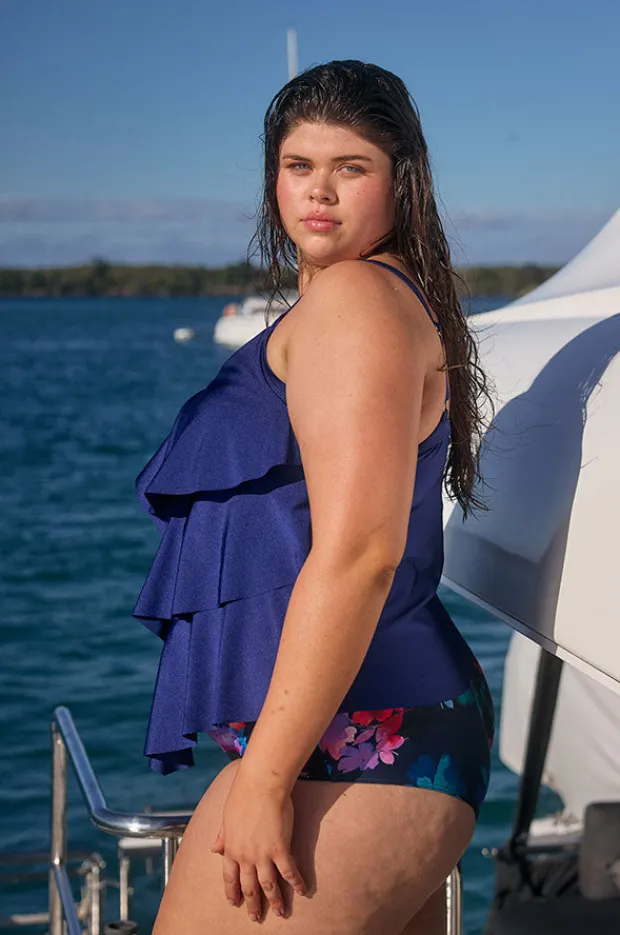Tankini Tops|Capriosca Metallic Tiered Frill Tankini Separate Navy