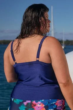 Tankini Tops|Capriosca Metallic Tiered Frill Tankini Separate Navy