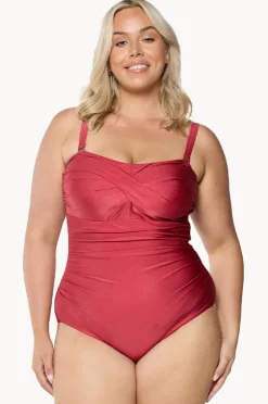 One Pieces|Capriosca Metallic Twist Bandeau One Piece Sangria