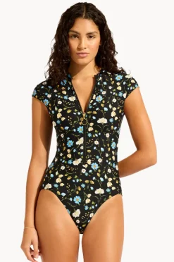One Pieces|Seafolly Modern Romance Zip Front One Piece Black