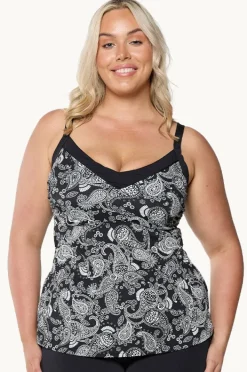 Tankini Tops|Capriosca Mono Paisley DD/E Cup Underwire Tankini Separate Black/white