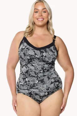 One Pieces|Capriosca Mono Paisley DD/E Cup Underwire One Piece Black/white