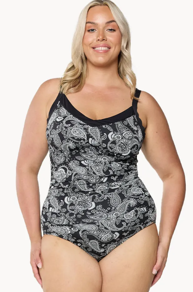 One Pieces|Capriosca Mono Paisley F/G Cup Underwire One Piece Black/white