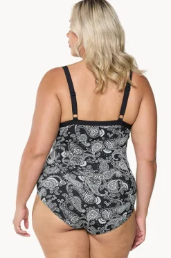 One Pieces|Capriosca Mono Paisley F/G Cup Underwire One Piece Black/white