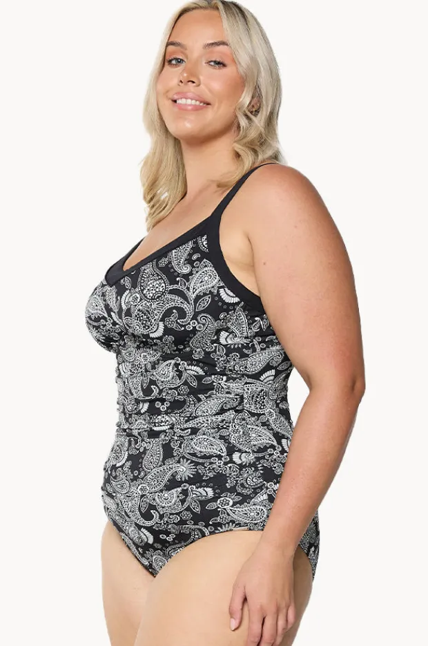 One Pieces|Capriosca Mono Paisley F/G Cup Underwire One Piece Black/white