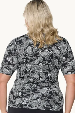 Rashies & Sunsuits|Capriosca Mono Paisley Short Sleeve Suntop Black/white