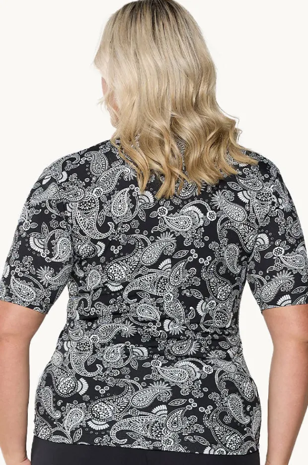 Rashies & Sunsuits|Capriosca Mono Paisley Short Sleeve Suntop Black/white