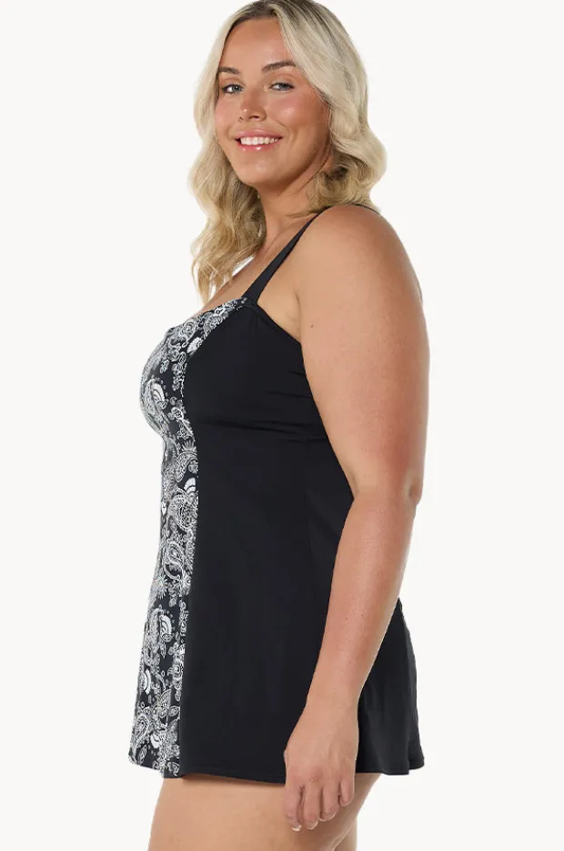 One Pieces|Capriosca Mono Paisley Wide Strap Swim Dress Black/white