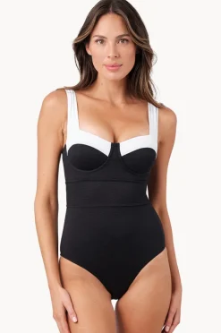 One Pieces|Une Piece Monochrome Texture Bustier Balconette One Piece Black/White