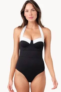 One Pieces|Une Piece Monochrome Texture Bustier Balconette One Piece Black/White