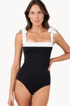 One Pieces|Une Piece Monochrome Texture Classic Square Neck One Piece Black/white