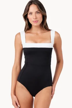 One Pieces|Une Piece Monochrome Texture Classic Square Neck One Piece Black/white