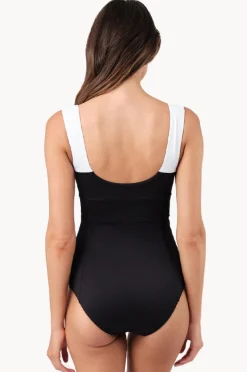 One Pieces|Une Piece Monochrome Texture Classic Square Neck One Piece Black/white