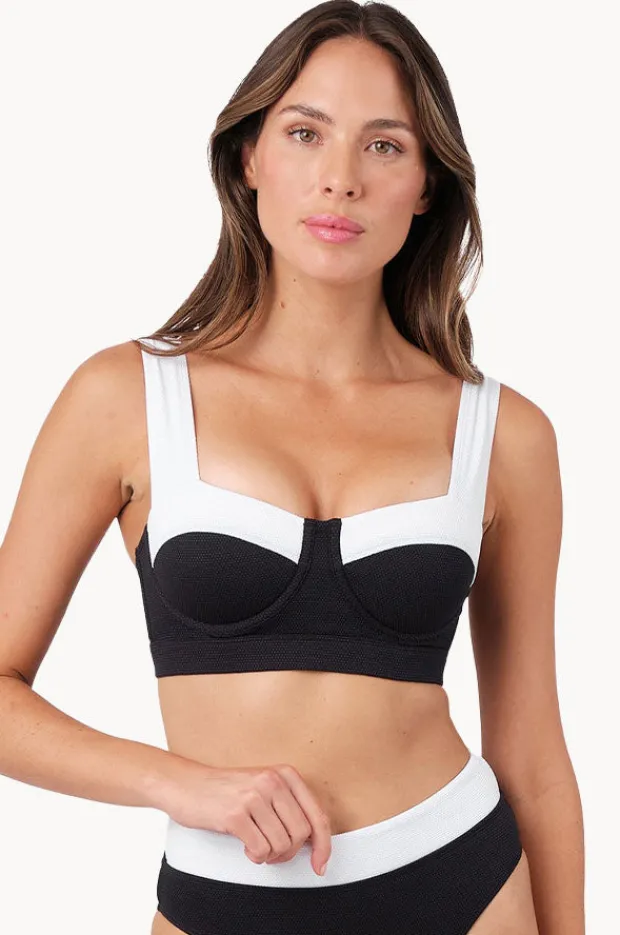 Bikini Tops|Une Piece Monochrome Texture Original Bustier Balconette Black/white