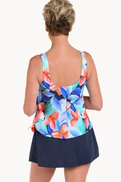 One Pieces|Maxine Mosaic Leaves Skirtini Swim Dress Navy/Coral
