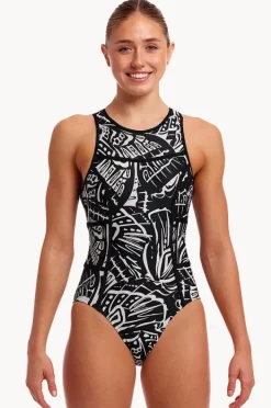 One Pieces|Funkita Night Flyer Hi Flyer One Piece Black/white