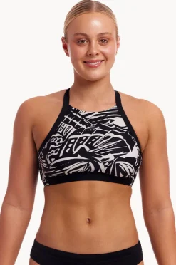 Bikini Tops|Funkita Night Flyer Hi Light Swim Top Black/white