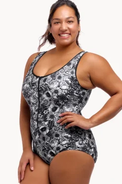 One Pieces|Funkita Nights Rose DD/E Cup Zip Front One Piece Black/white