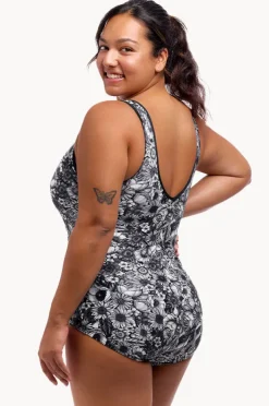 One Pieces|Funkita Nights Rose DD/E Cup Zip Front One Piece Black/white