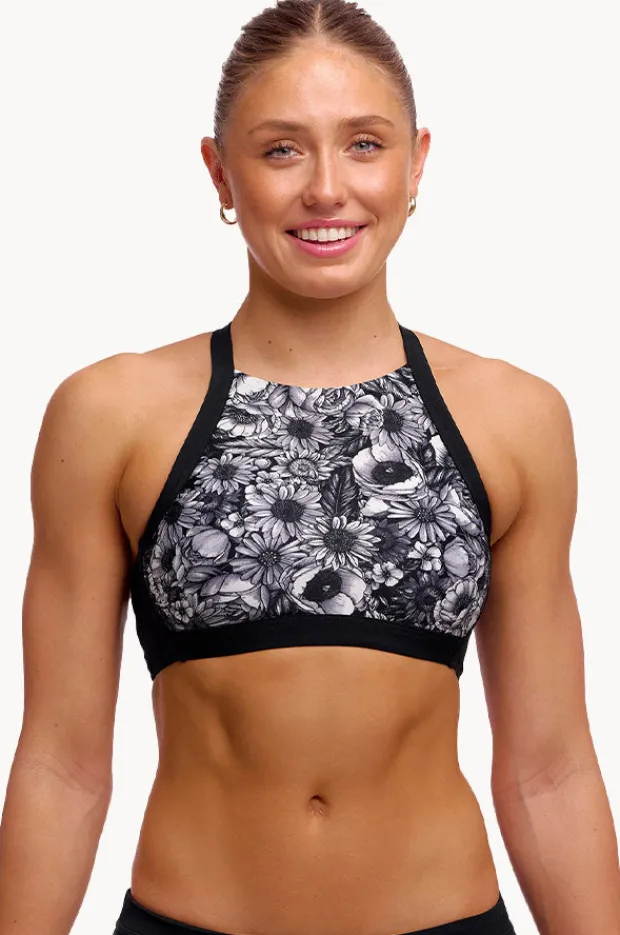 Bikini Tops|Funkita Nights Rose Hi Light Swim Top Black/white