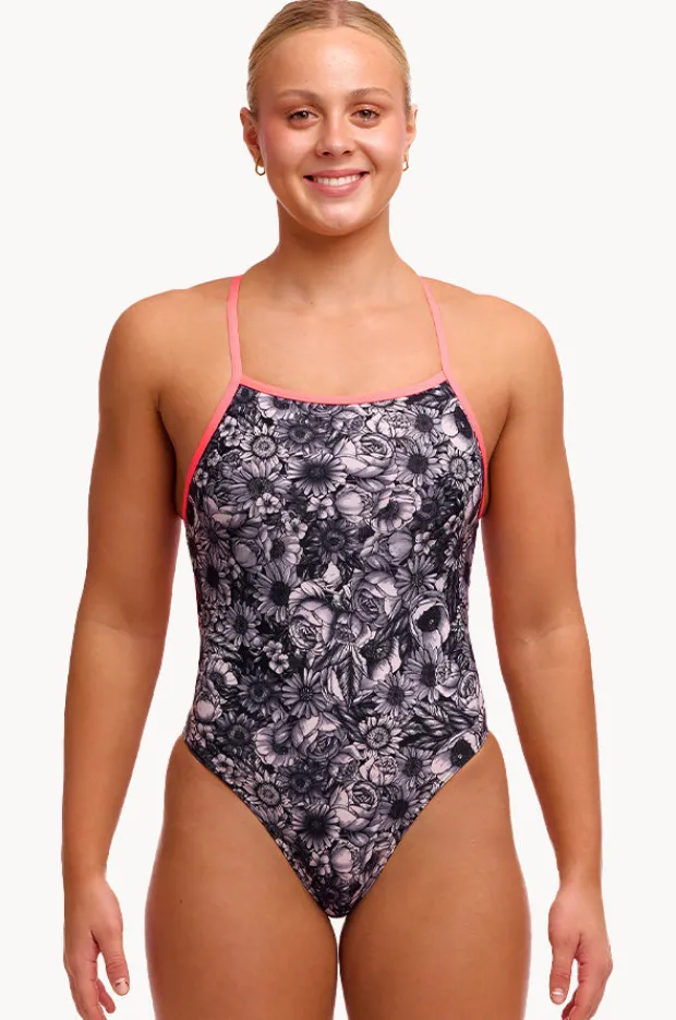 One Pieces|Funkita Nights Rose Tie Me Tight One Piece Black/white