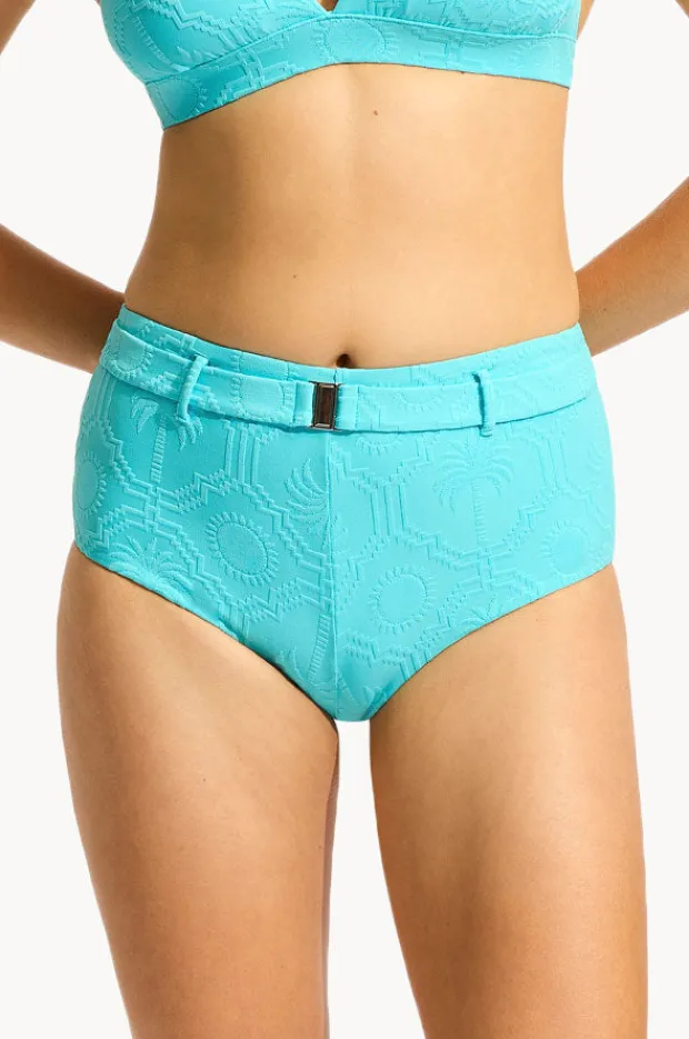 Bottoms|Seafolly Oasis Belted Hollywood Boyleg Atoll Blue